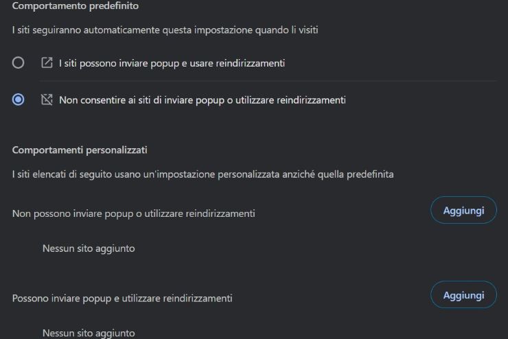 impostazioni privacy Chrome