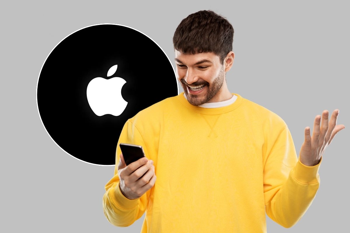 ragazzo con cellulare e logo apple