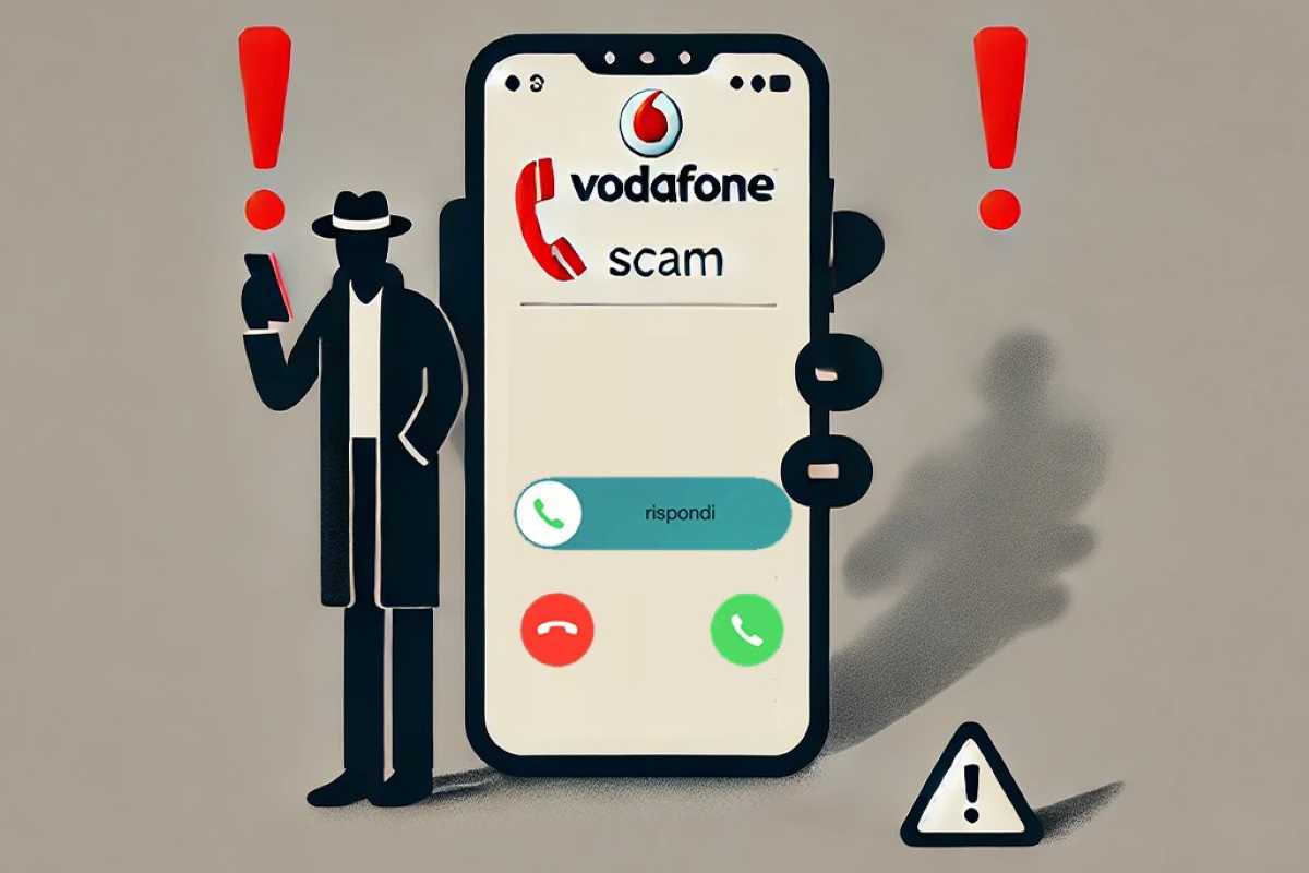 cellulare con una chiamata scam da finti operatori vodafone